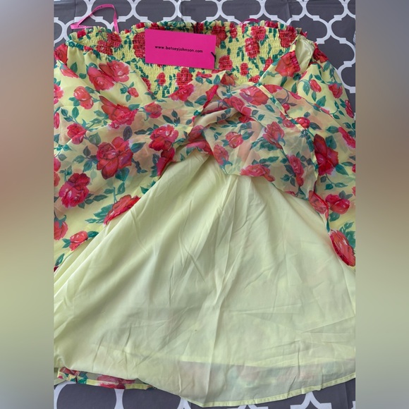 BETSEY JOHNSON Babydoll Yellow Floral Off-Shoulder Puffy Sleeve Mini Dress - Picture 4 of 8
